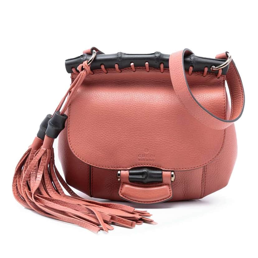 Gucci Small Leather Bamboo Nouveau Fringe Crossbody Pink Leather Very good condition - Front View