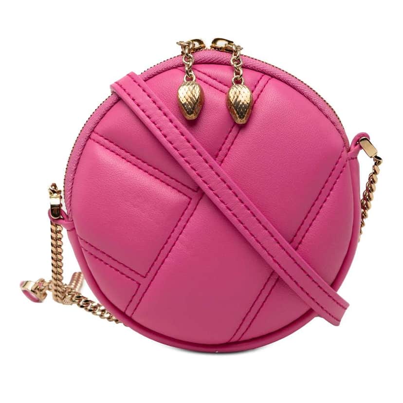 Bvlgari Leather Serpenti Cabochon Round Crossbody Pink Leather Very good condition - Front View