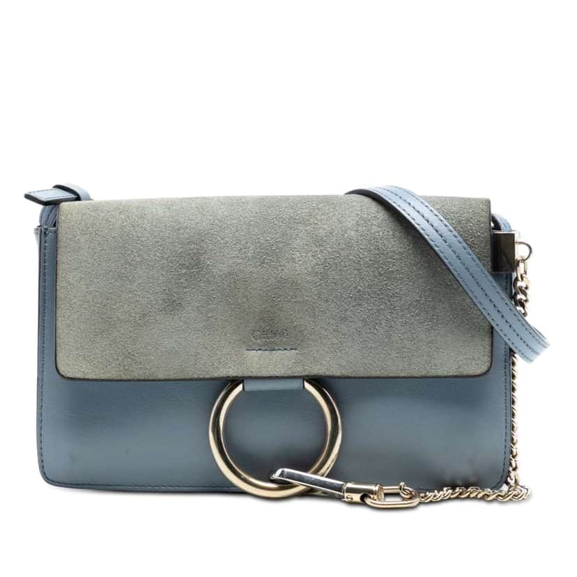 Chloé Small Suede and Calfskin Faye Crossbody Blue Leather Good condition - Front View