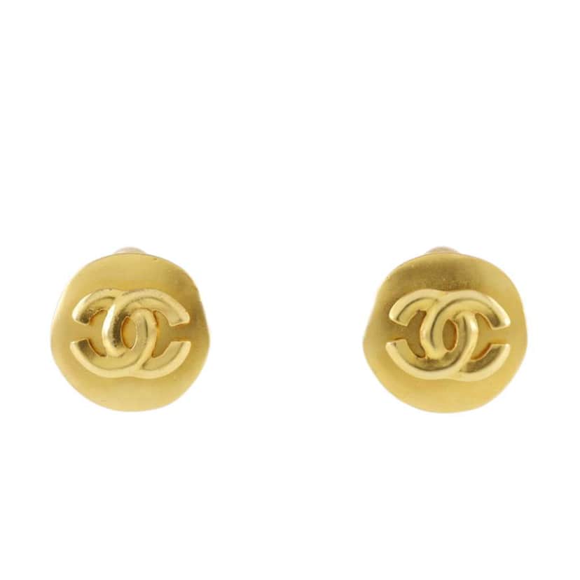 Chanel CC Gold Plated Round Clip On Earrings Gold Metal Very good condition - Front View