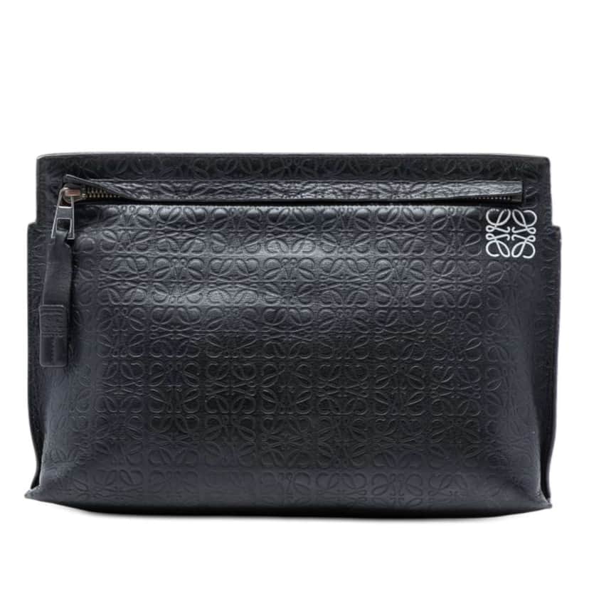 Loewe Embossed Anagram Leather Repeat T Clutch Black Leather Good condition - Front View