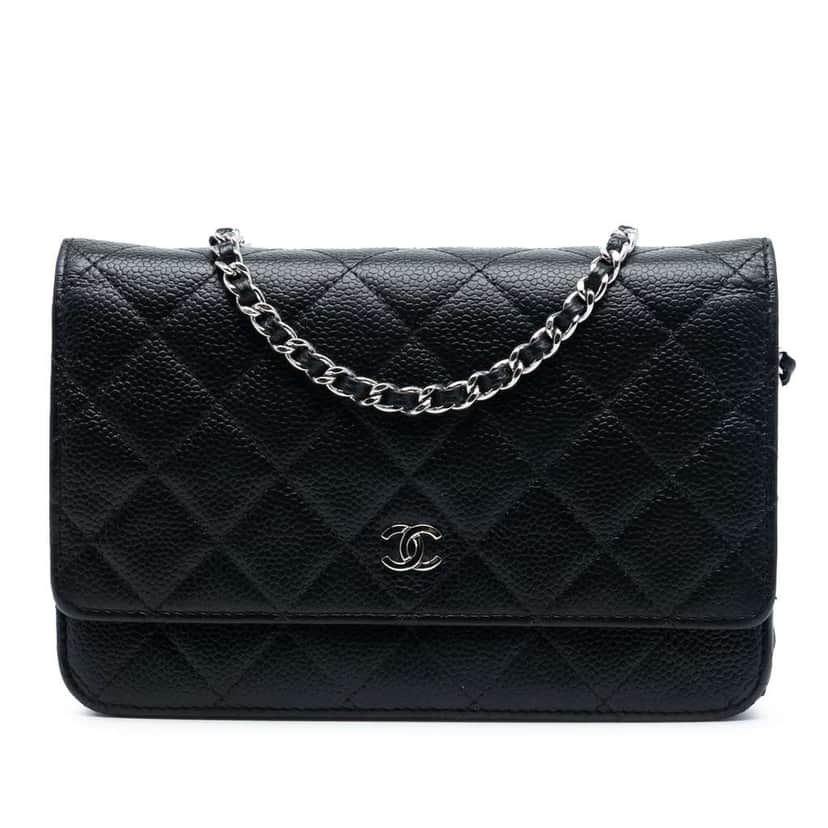 Chanel CC Quilted Caviar Wallet on Chain Black Leather Good condition - Front View