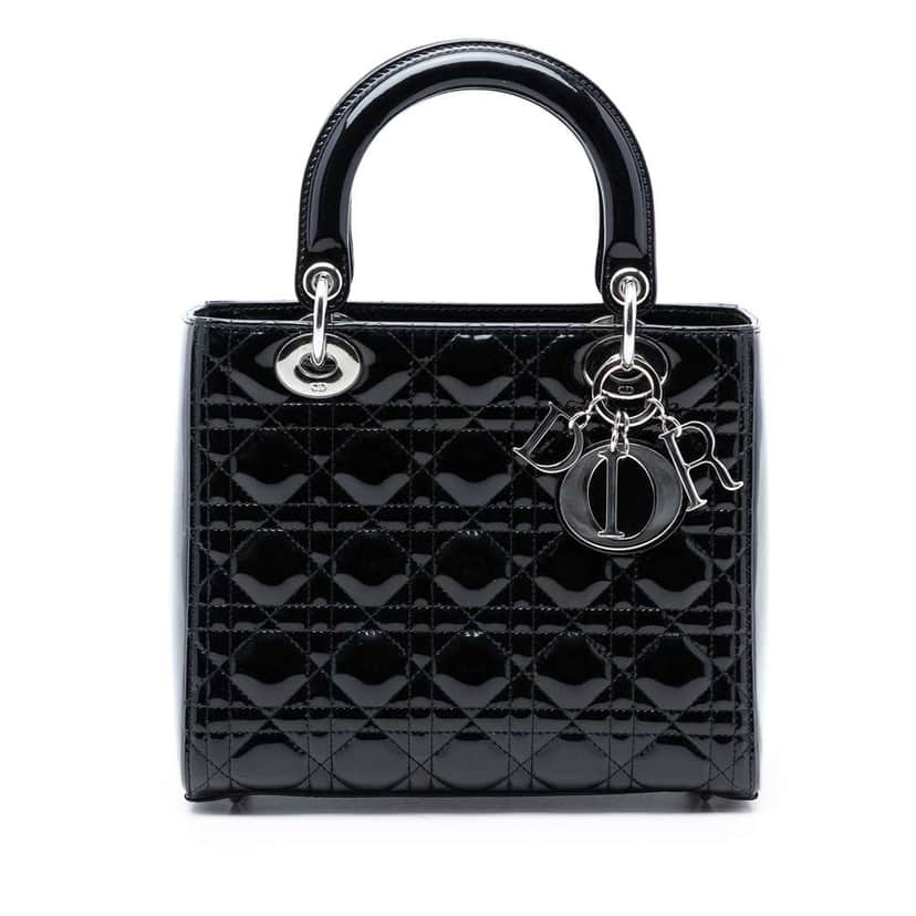 Dior Medium Patent Cannage Lady Dior Black Leather Very good condition - Front View