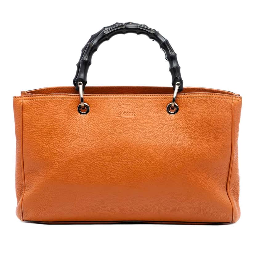 Gucci Medium Calfskin Bamboo Shopper Satchel Orange Leather Very good condition - Front View