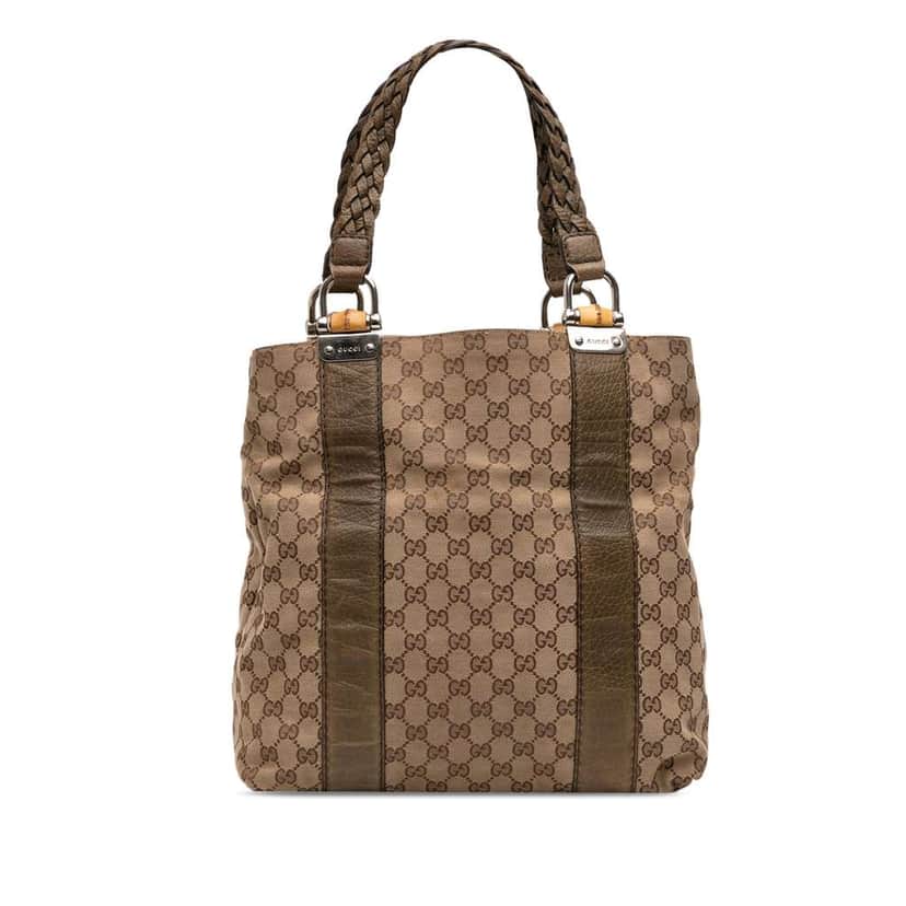 Gucci Large GG Canvas Bamboo Libeccio Tote Brown Canvas Good condition - Front View