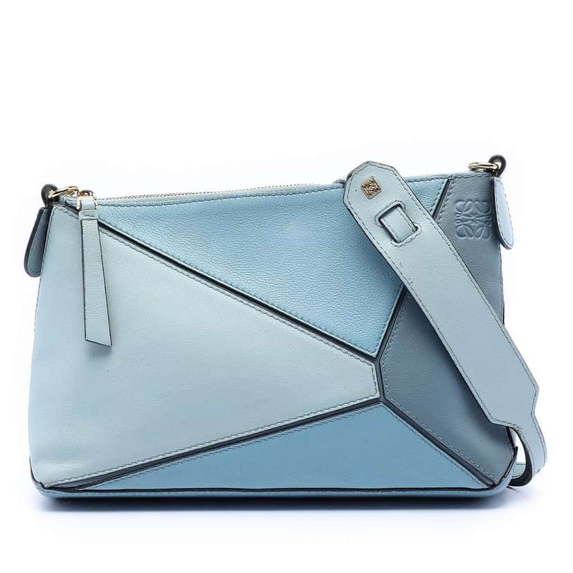 Loewe Mini Tricolor Calfskin Puzzle Crossbody Blue Leather Good condition - Front View
