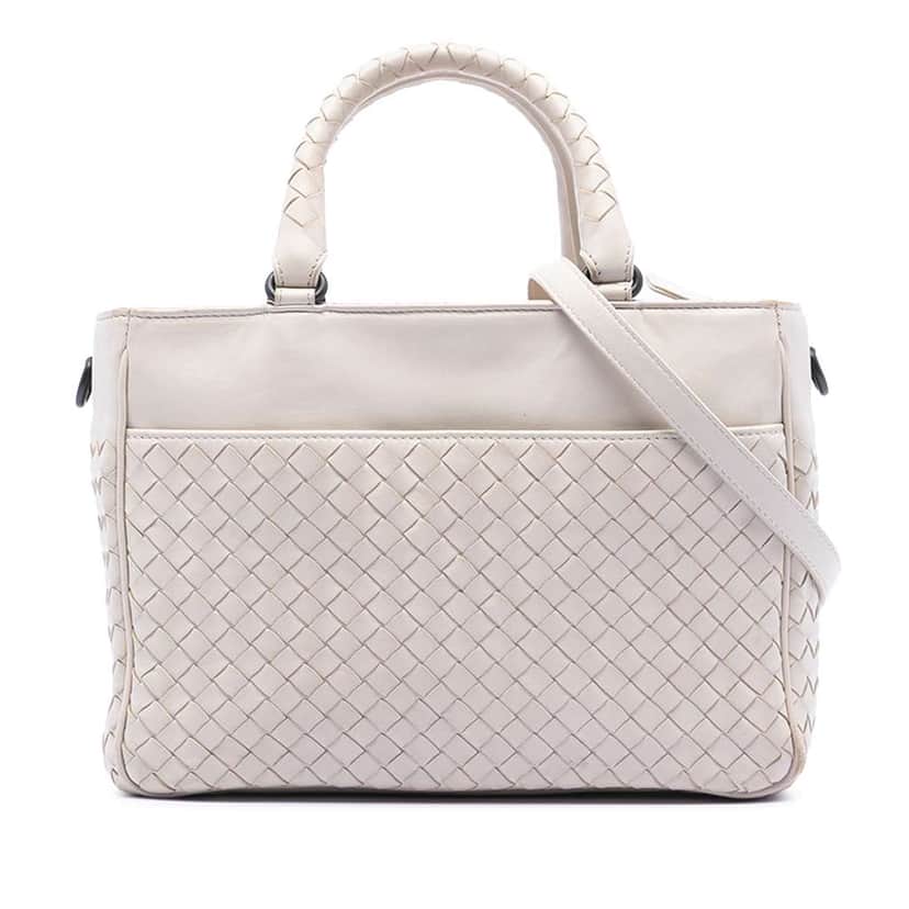 Bottega Veneta Nappa Intrecciato Satchel White Leather Very good condition - Front View