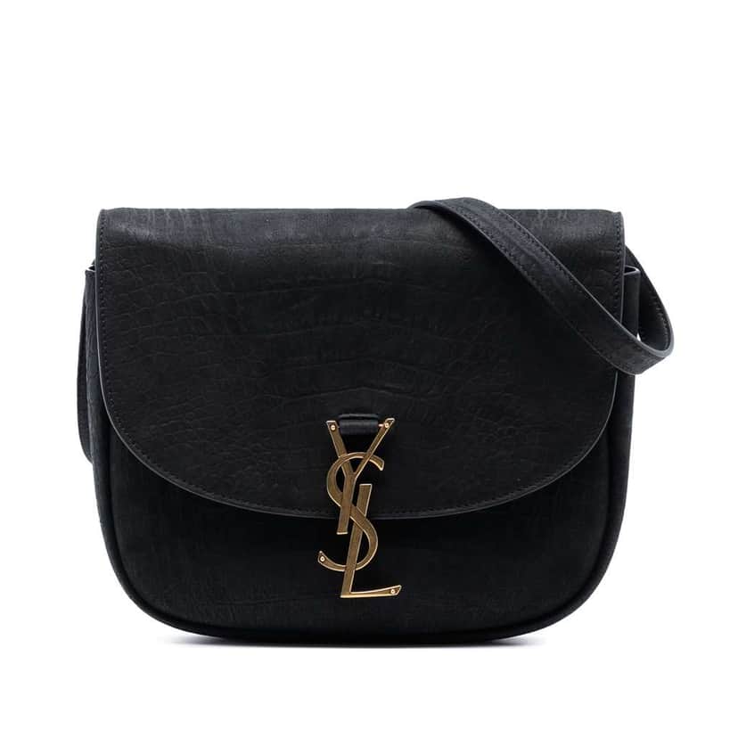 Saint Laurent Medium Croc Embossed Nubuck Monogram Kaia Crossbody Black Leather Very good condition - Front View