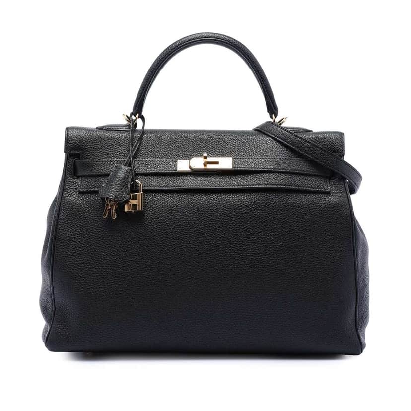 Hermès Togo Kelly II Retourne 35 Black Leather Fair condition - Front View