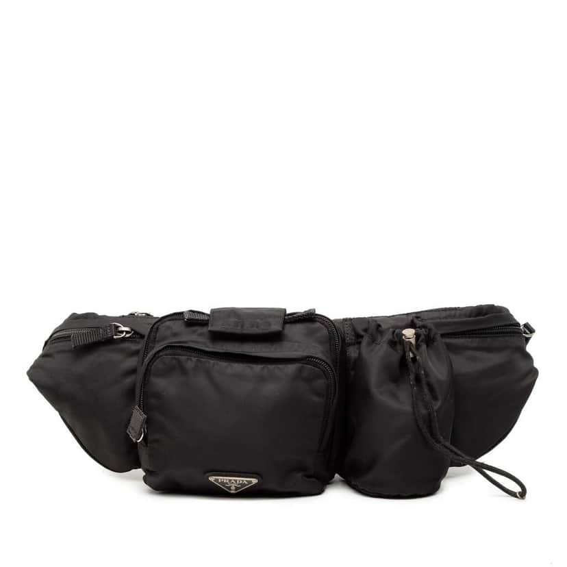 Prada Tessuto Multi Pocket Belt Bag Black Very good condition - Front View