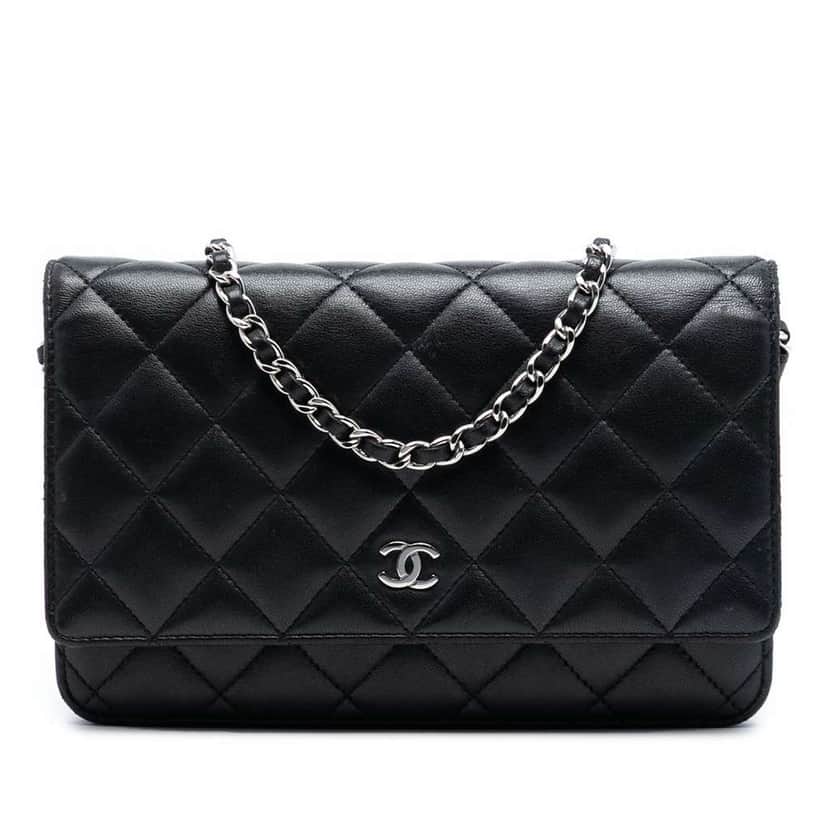 Chanel CC Quilted Lambskin Wallet On Chain Black Leather Good condition - Front View