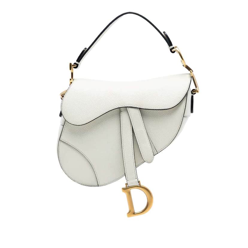 Dior Mini Grained Calfskin Saddle Bag White Leather Very good condition - Front View