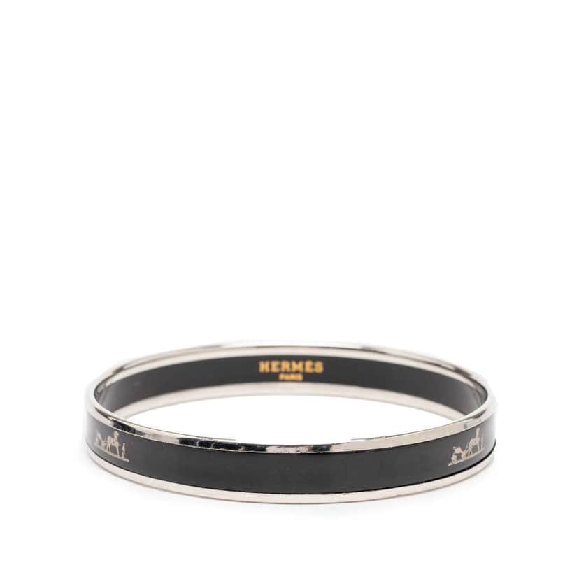 Hermès Narrow Caleche Enamel Bangle 62 Black Good condition - Front View