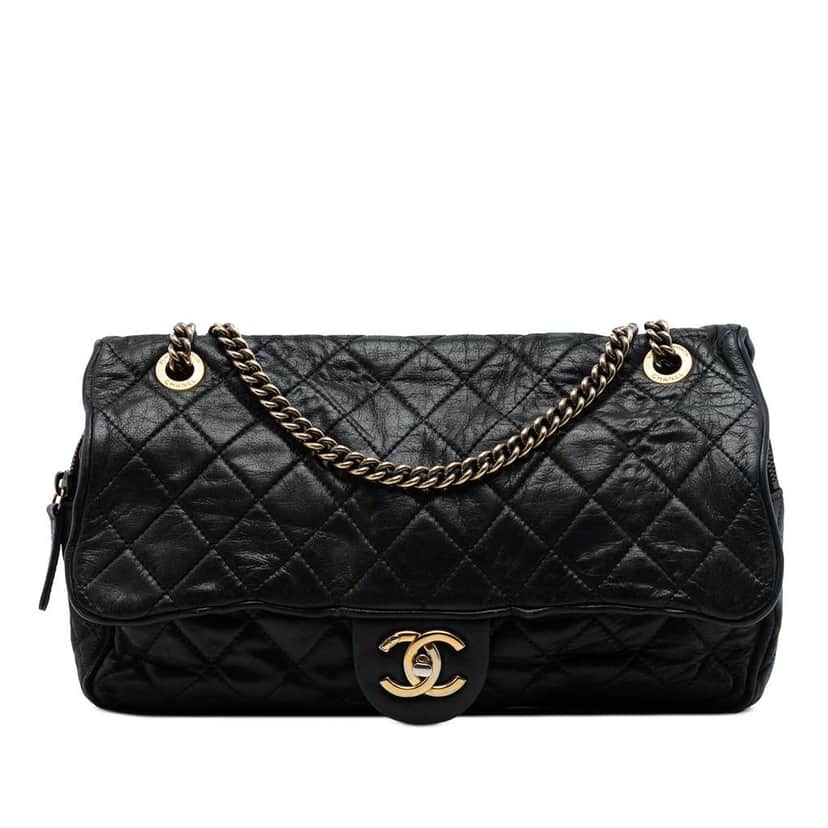Chanel Large Quilted Iridescent Calfskin Shiva Flap Black Leather Good condition - Front View