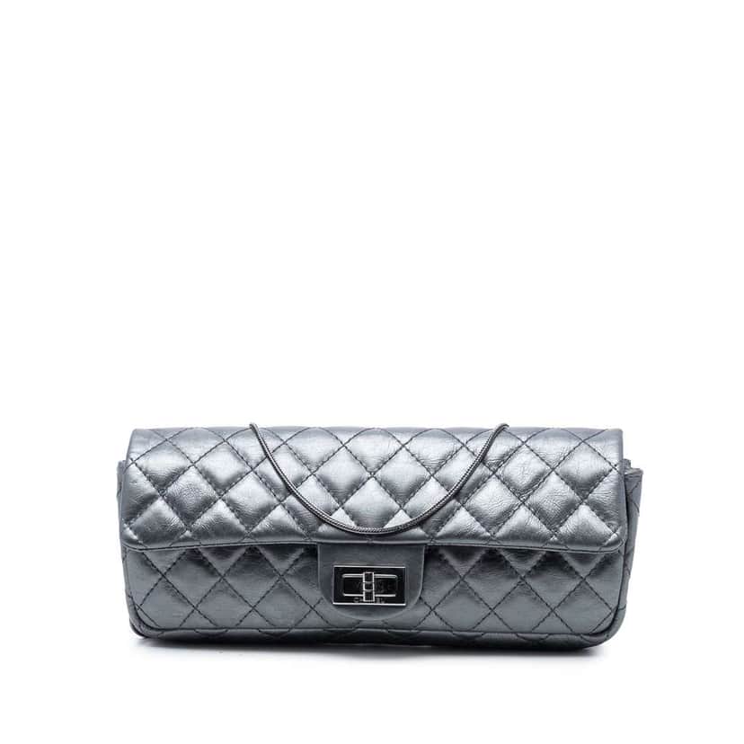 Chanel Quilted Glazed Calfskin Reissue 2.55 Flap Chain Clutch Silver Leather Very good condition - Front View