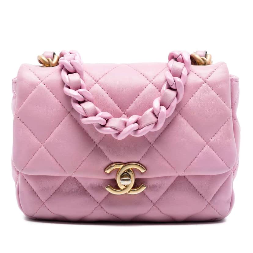 Chanel Mini Quilted Lambskin Candy Chain Flap Pink Leather Very good condition - Front View