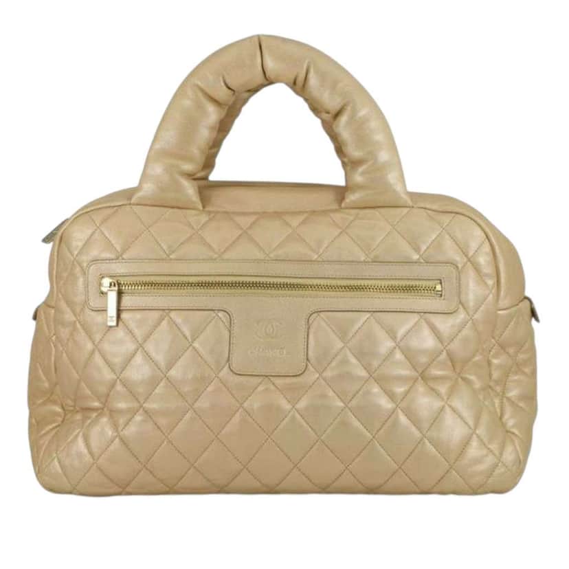 Chanel Quilted Metallic Lambskin Coco Cocoon Bowler Bag Gold Leather Very good condition - Front View
