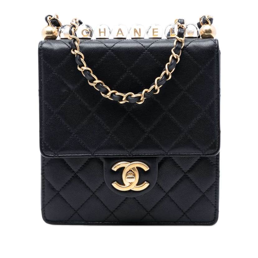 Chanel Small Goatskin Chic Pearls Flap Black Leather Very good condition - Front View