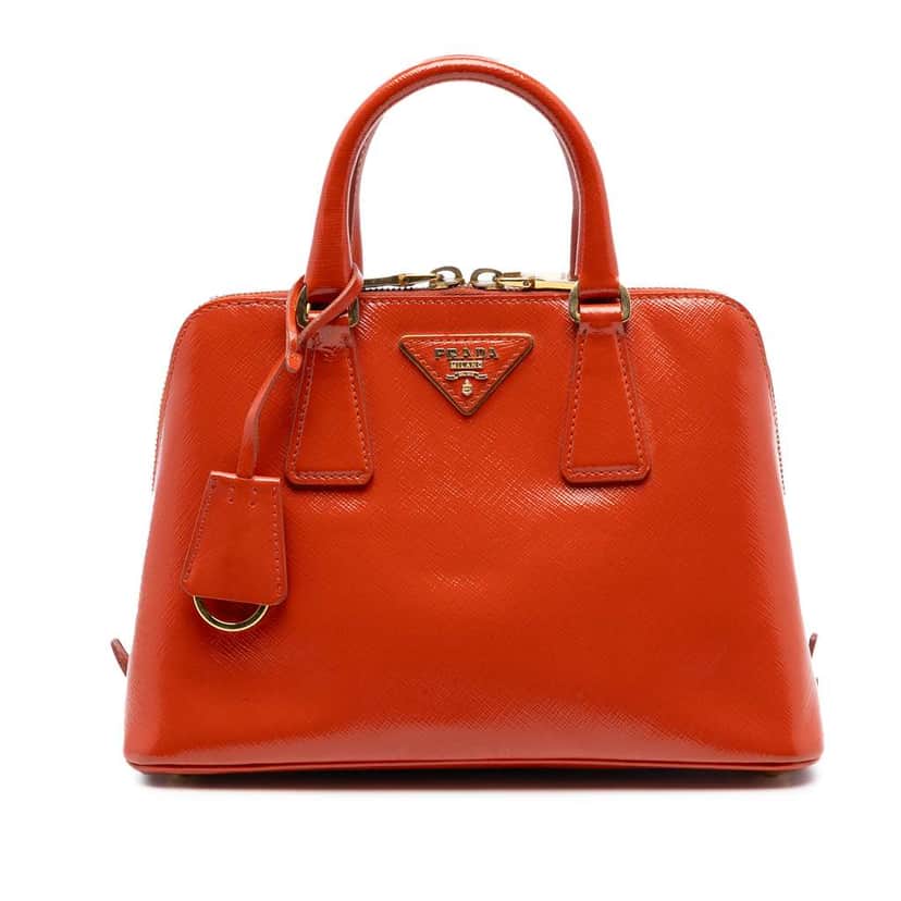 Prada Small Saffiano Vernice Promenade Satchel Orange Leather Good condition - Front View