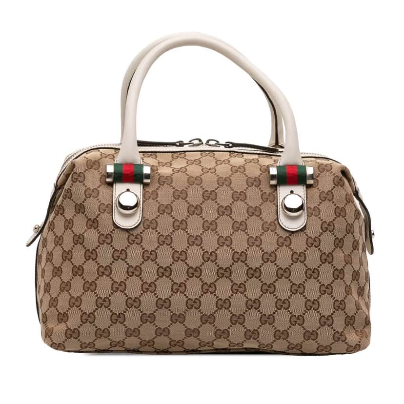 Gucci GG Canvas Web Match Ball Boston Bag Brown Canvas Good condition - Front View
