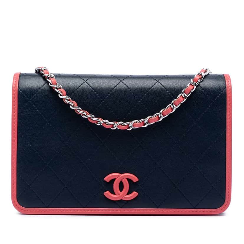 Chanel Quilted Lambskin Color Pop CC Wallet on Chain Blue Leather Very good condition - Front View