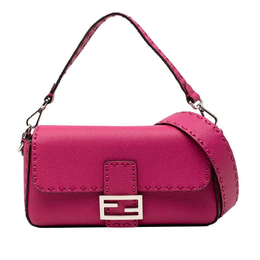 Fendi Leather Selleria Baguette Satchel Pink Leather Very good condition - Front View