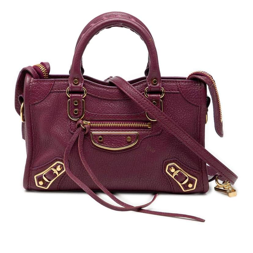 Balenciaga Nano Chevre Motocross Classic Metallic Edge City Satchel Red Leather Good condition - Front View