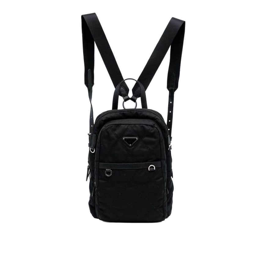 Prada Saffiano Trimmed Impuntu Tessuto Backpack Black Very good condition - Front View