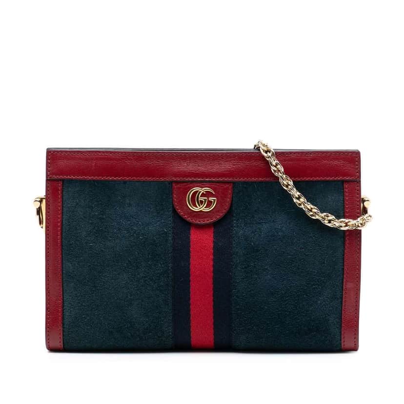 Gucci Small Suede Ophidia Chain Crossbody Blue Leather Very good condition - Front View