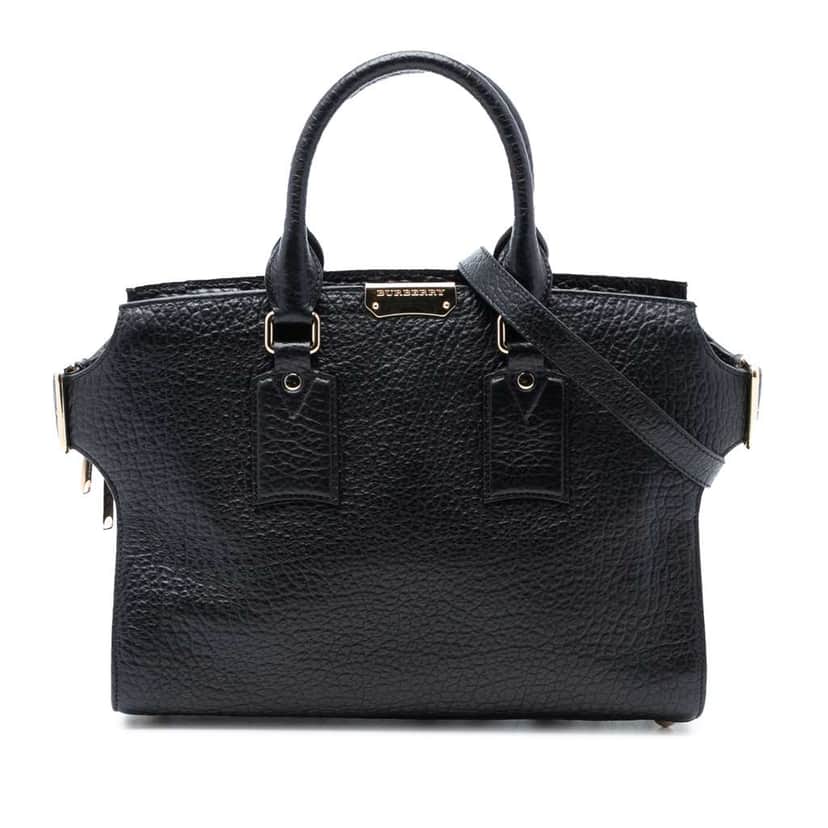 Burberry Medium Grained Leather Clifton Satchel Black Leather Very good condition - Front View