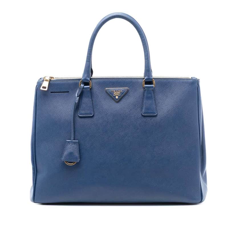 Prada Large Saffiano Lux Galleria Double Zip Tote Blue Leather Good condition - Front View