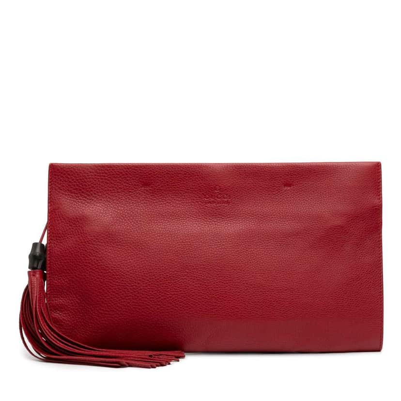 Gucci Leather Bamboo Tassel Clutch Red Leather Very good condition - Front View