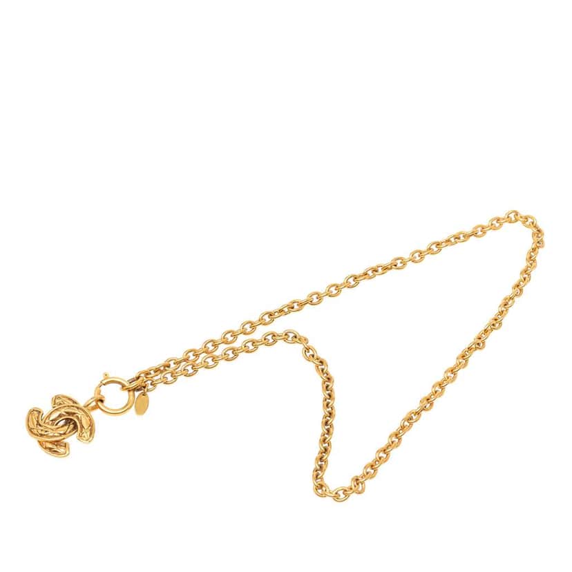 Chanel CC Gold Plated Quilted Pendant Necklace Gold Metal Good condition - Front View