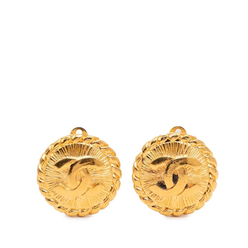 Chanel Gold Plated CC Round Clip On  Earrings Gold Metal Good condition - Front View
