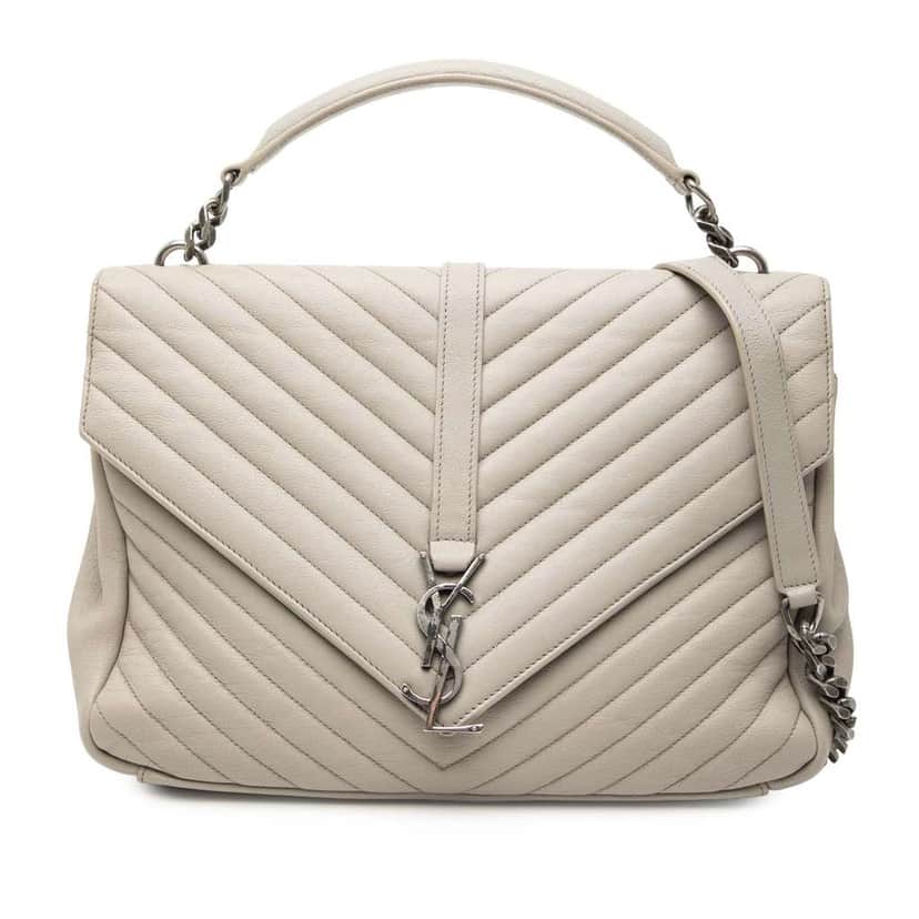 Saint Laurent Large Chevron Sheepskin Monogram College Satchel Grey Leather Very good condition - Front View