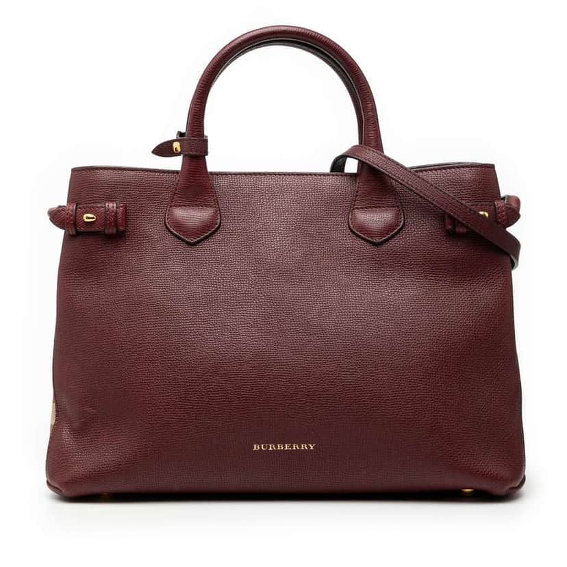 Burberry Medium Leather and House Check Banner Satchel Red Leather Very good condition - Front View