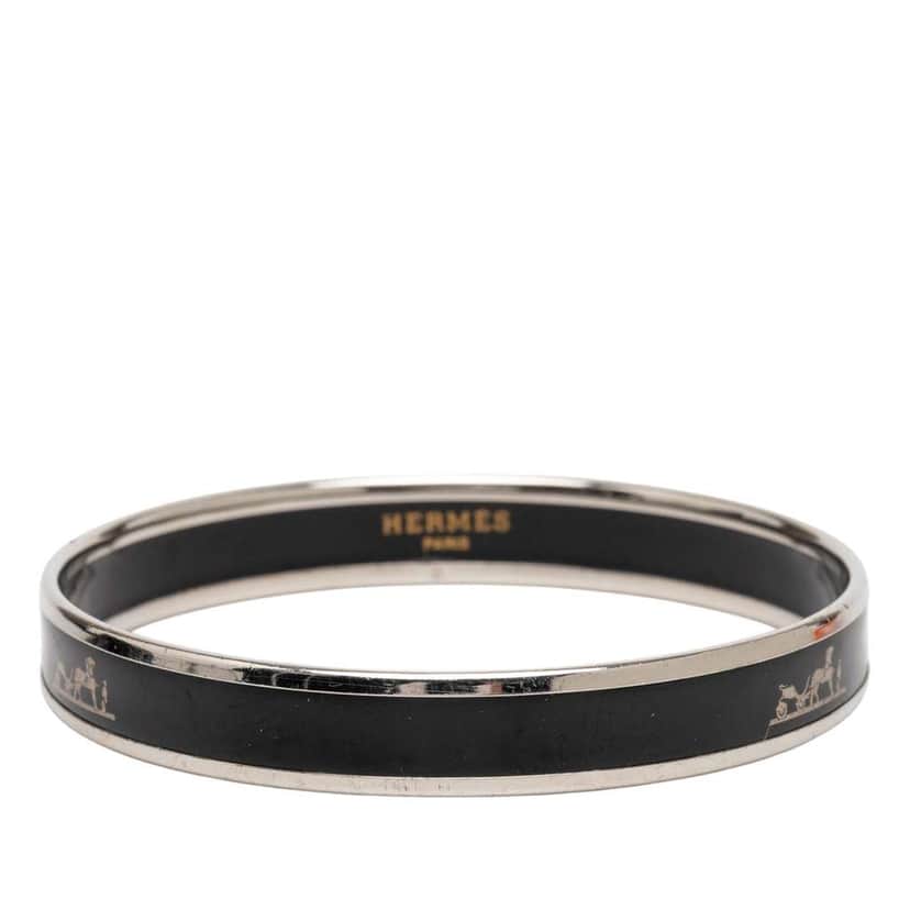 Hermès Narrow Enamel Calech Bangle Bracelet 65 Black Good condition - Front View