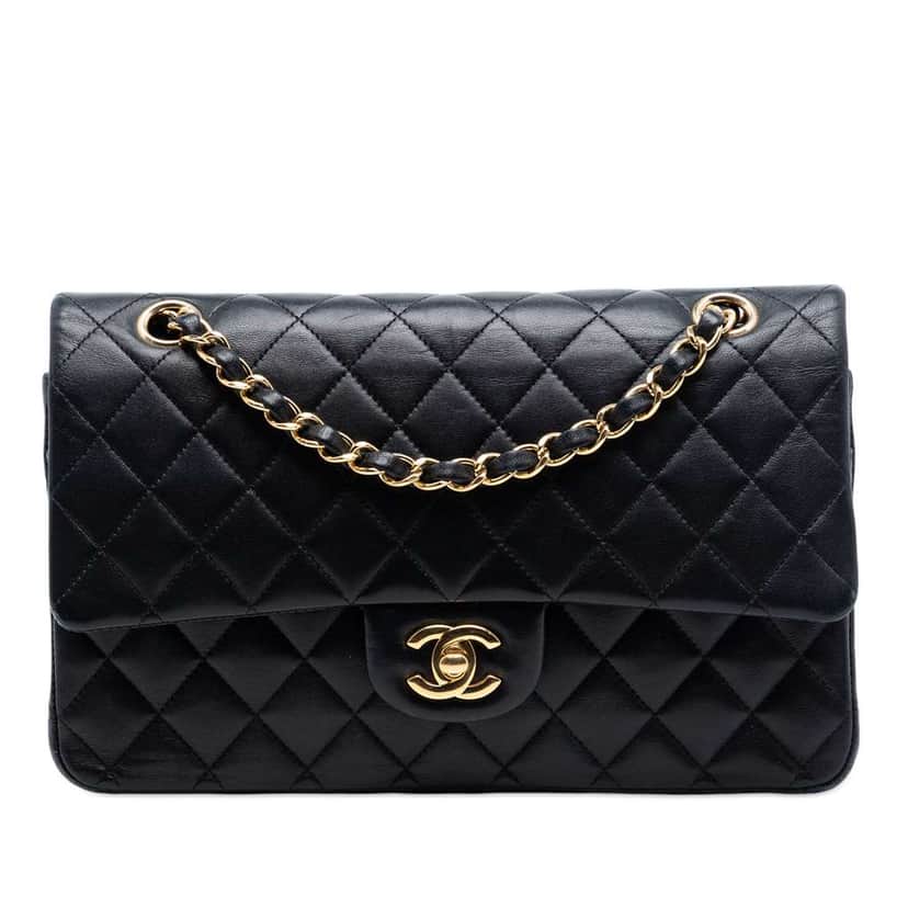 Chanel Medium Classic Lambskin Double Flap Black Leather Good condition - Front View