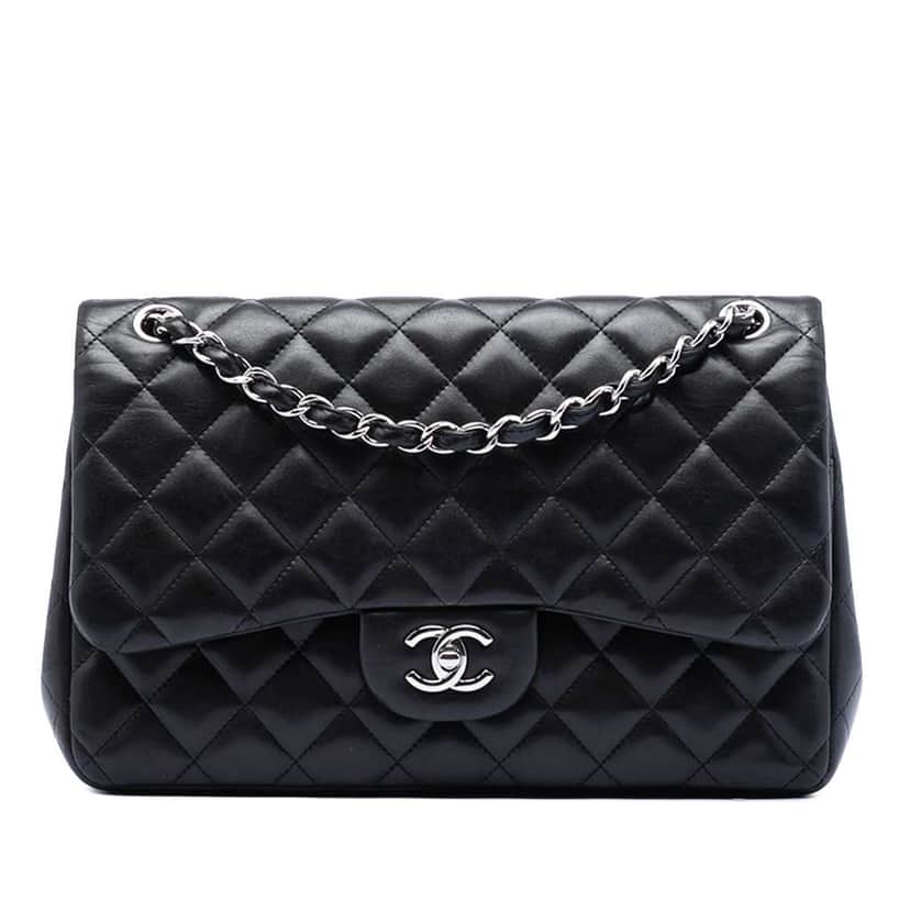 Chanel Jumbo Classic Lambskin Double Flap Black Leather Very good condition - Front View
