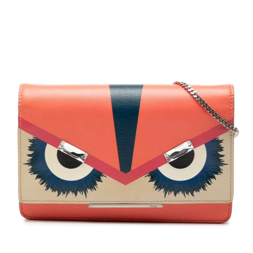 Fendi Vitello Elite Crystal Eye Monster Continental Wallet on Chain Orange Leather Very good condition - Front View