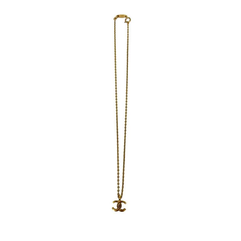 Chanel CC Gold Plated Pendant Chain Necklace Gold Metal Very good condition - Front View