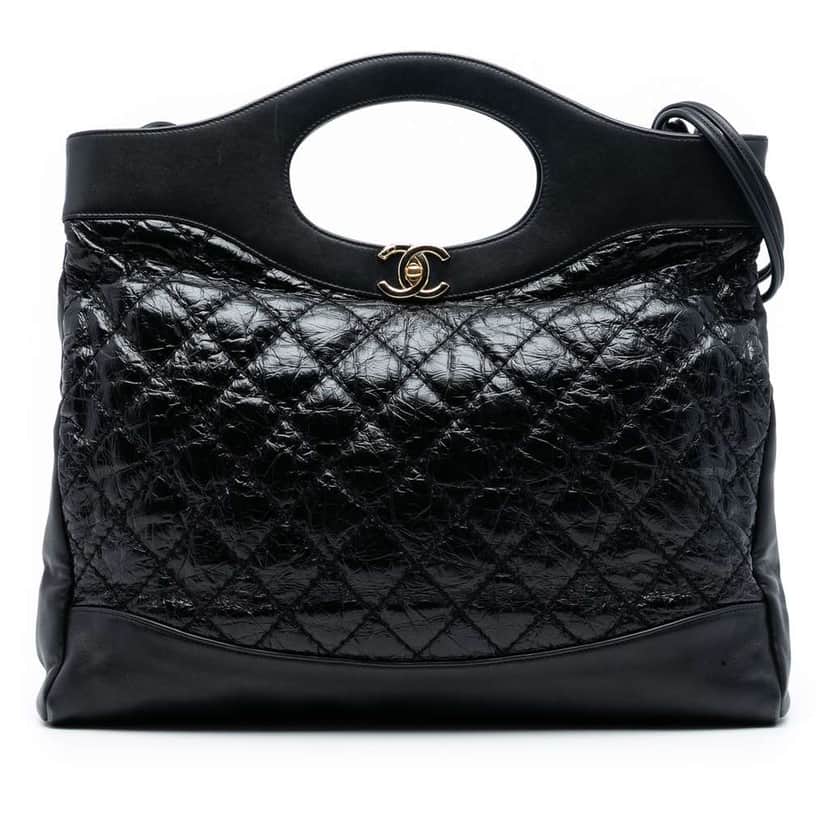 Chanel Large Quilted Shiny Aged Calfskin 31 Shopping Bag Black Leather Good condition - Front View