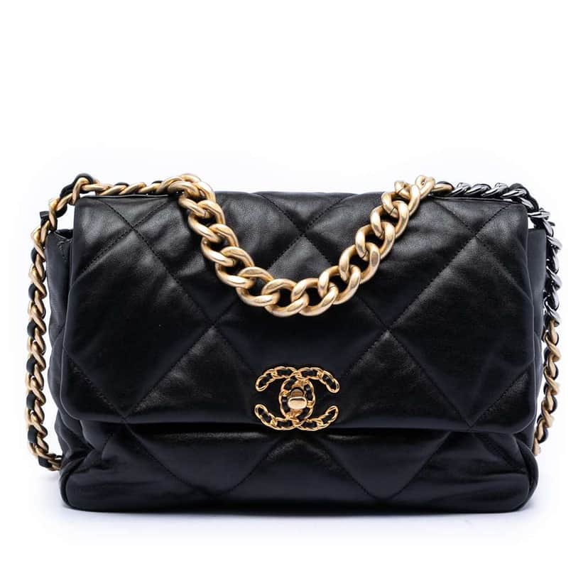 Chanel Large Lambskin 19 Flap Black Leather Very good condition - Front View