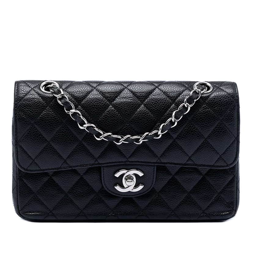 Chanel Small Classic Caviar Double Flap Black Leather Very good condition - Front View