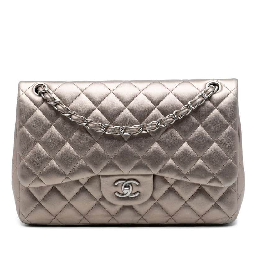 Chanel Jumbo Classic Metallic Lambskin Double Flap Brown Leather Very good condition - Front View