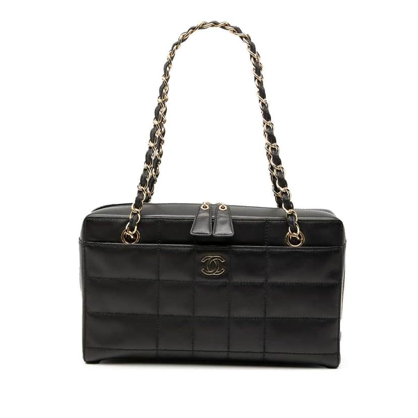 Chanel CC Choco Bar Lambskin Chain Shoulder Bag Black Leather Good condition - Front View