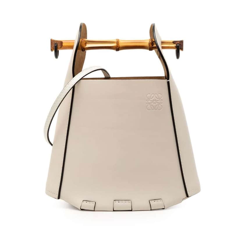 Loewe Calfskin Bamboo Bucket Bag White Leather Very good condition - Front View