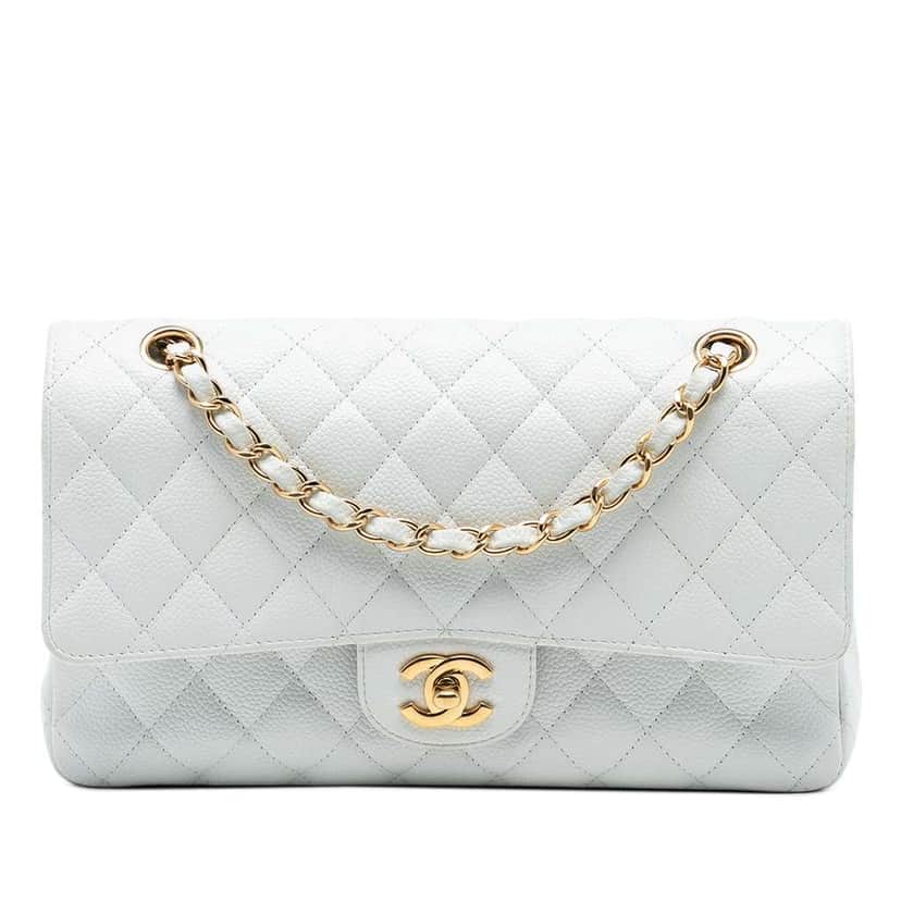 Chanel Medium Classic Caviar Double Flap White Leather Very good condition - Front View
