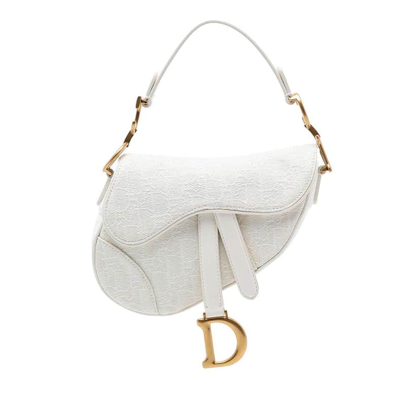 Dior Mini Oblique Canvas Saddle Bag White Canvas Very good condition - Front View