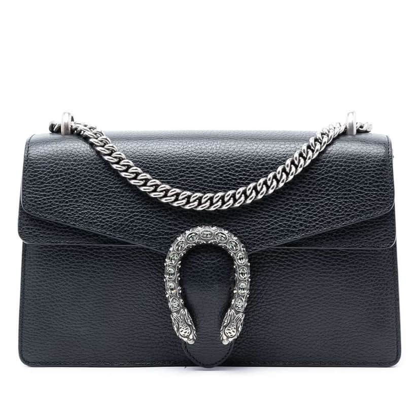 Gucci Medium Leather Dionysus Shoulder Bag Black Leather Very good condition - Front View